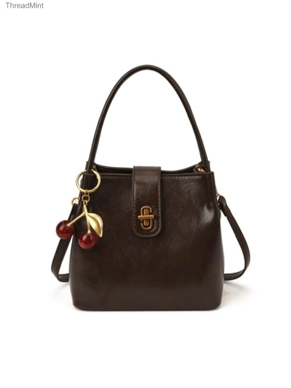 Small Vegan Leather Bucket Crossbody Purse for Women Retro Tote Handbag